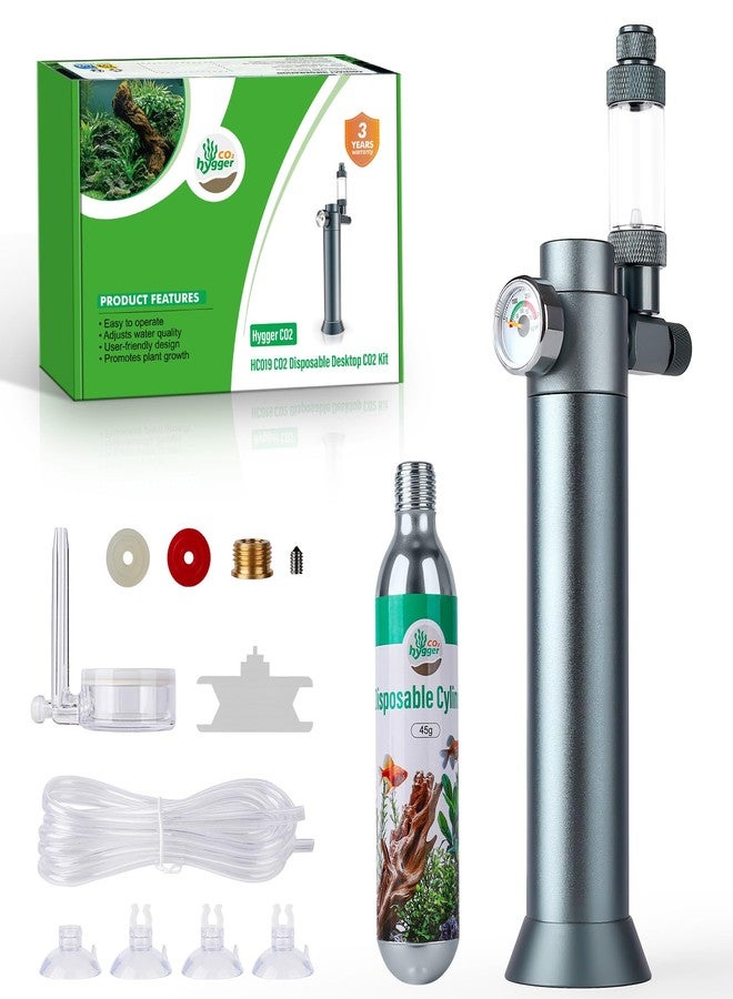 Hygger CO2 Complete Aquarium CO2 System, Desktop CO2 Regulator with 45g Disposable CO2 Cartridge, Compatible with 5/8" and 3/8" Threaded for Nano Aquariums - Image 1